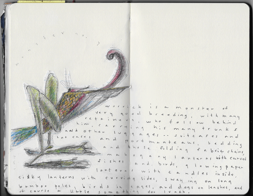 Warrick, a monster of good breeding - pencil & colored pencil in moleskin sketchbook, © Melinda Nettles 2015