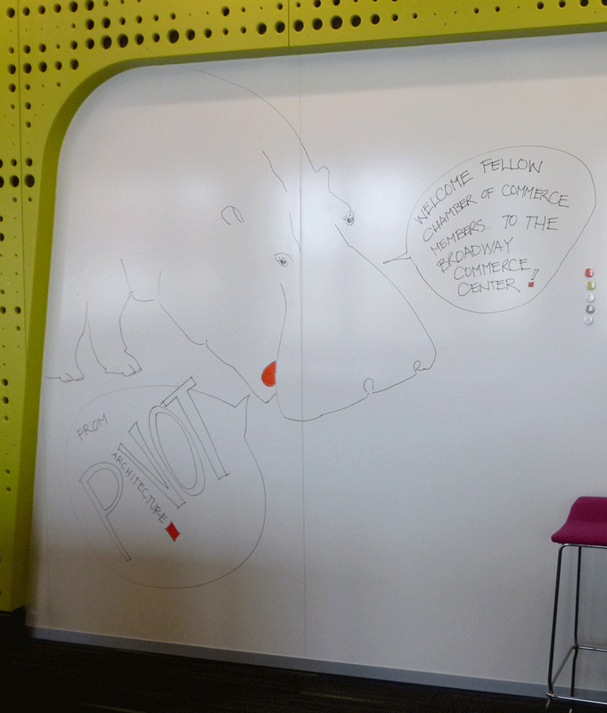 Life-sized drawing of a hippo.  Dry-erase marker on white board, 2012.