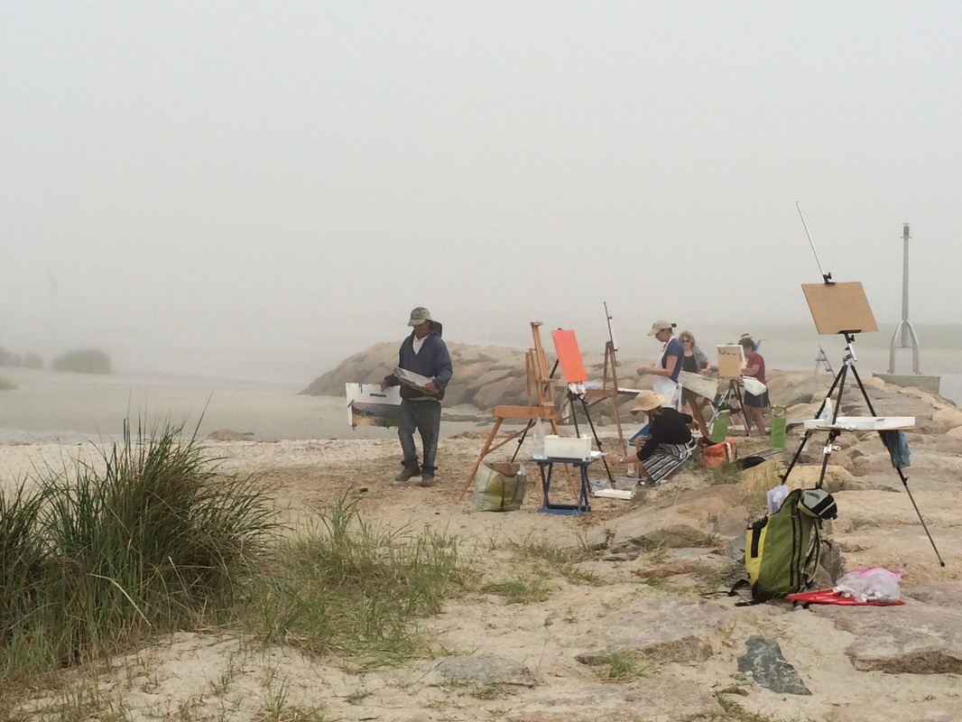 Painting in the fog with Larry Horowitz's class.  Rock Harbor, Orleans, MA.