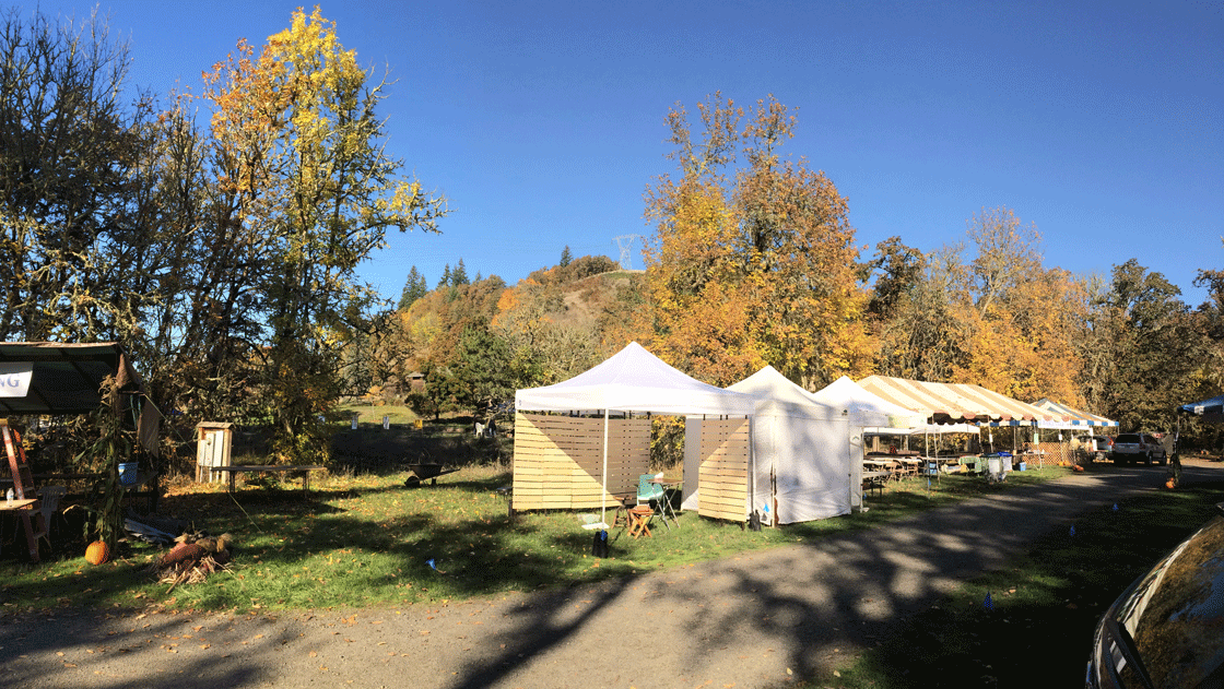 Photo of set-up day at the 2017 Mount Pisgah Mushroom Festival, Eugene, OR.  © 2017 Melinda Nettles | LEAN2creativeworks